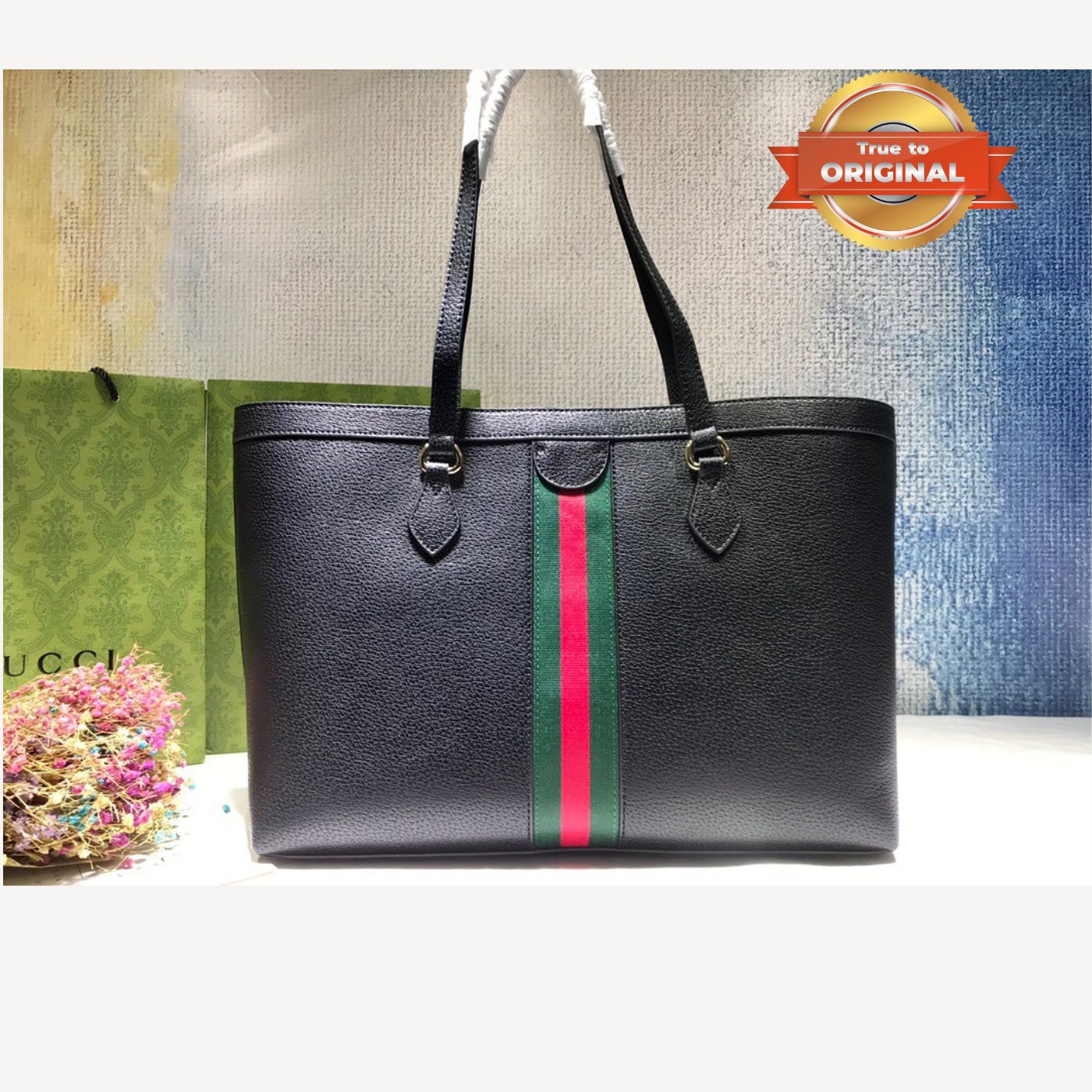 [True-to-ORIGINAL] Gucci Ophidia Medium Tote Black For Women 15in/38cm